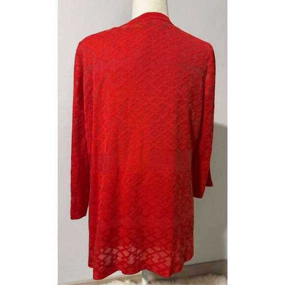 Misook poppy Red sweater and tank top sheer textured V neck cardigan M - Picture 9 of 12